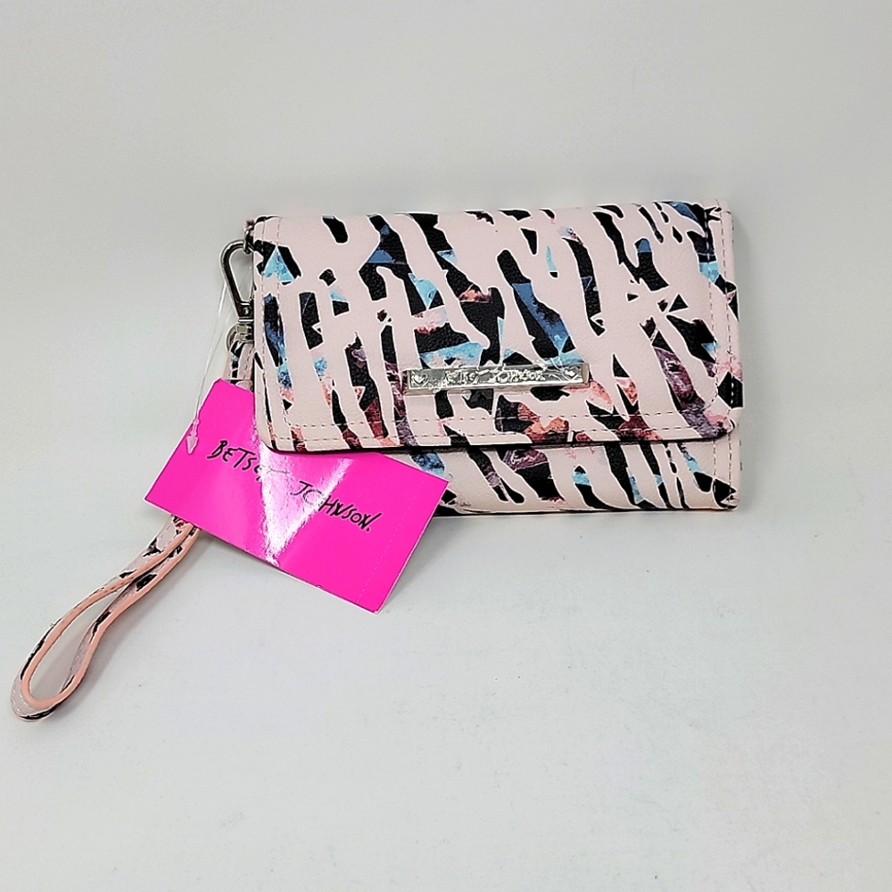 Betsey Johnson Tri Fold Phone Wristlet Wallet